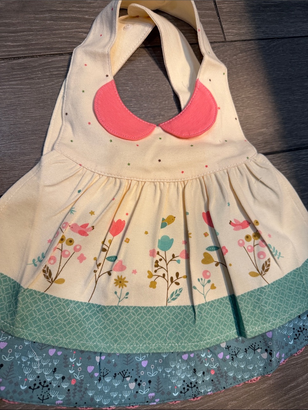 Kids Floral Bibs  baby girl - Cream with Pink and Teal Accents 2 bibs